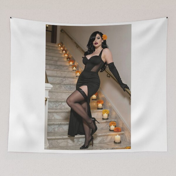 Item preview, Cassandra black dress marigold hair marble stairs designed and sold by CathryneDelamort.