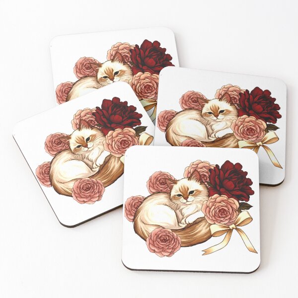 Item preview, Rose Nest: Curled Cat in Blush Bouquet designed and sold by meesub.