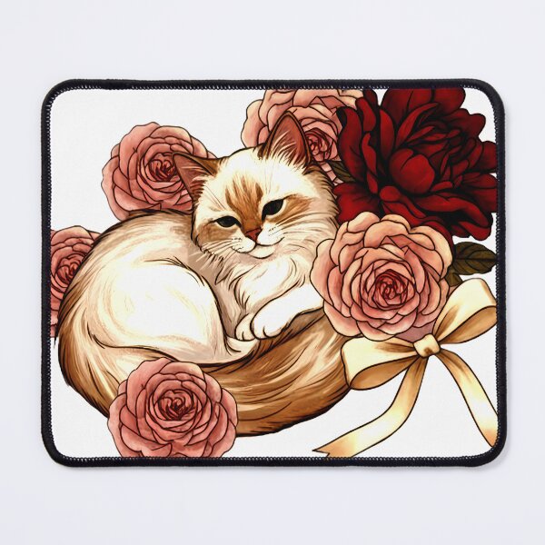Item preview, Rose Nest: Curled Cat in Blush Bouquet designed and sold by meesub.