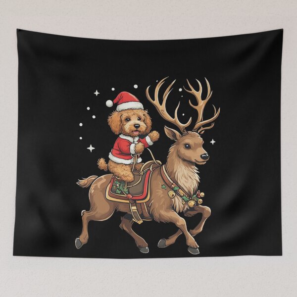 Item preview, cavapoo santa riding Reindeer christmas For Mom Dad Kids designed and sold by SALI MANI.