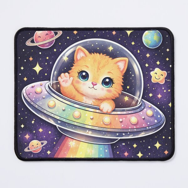 Item preview, Space Kitten on a Rainbow – Cute Cosmic Cat Art designed and sold by Sybille-Yates.