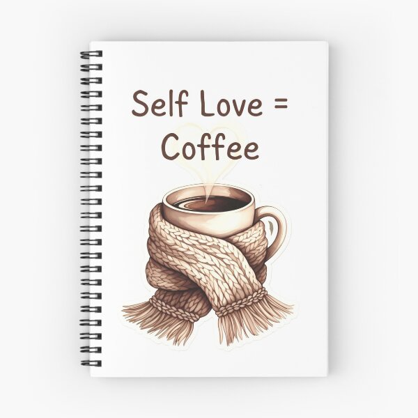 Item preview, Self love equals coffee with a warm cup wrapped in a scarf on a brown background designed and sold by SpaceartLilu.