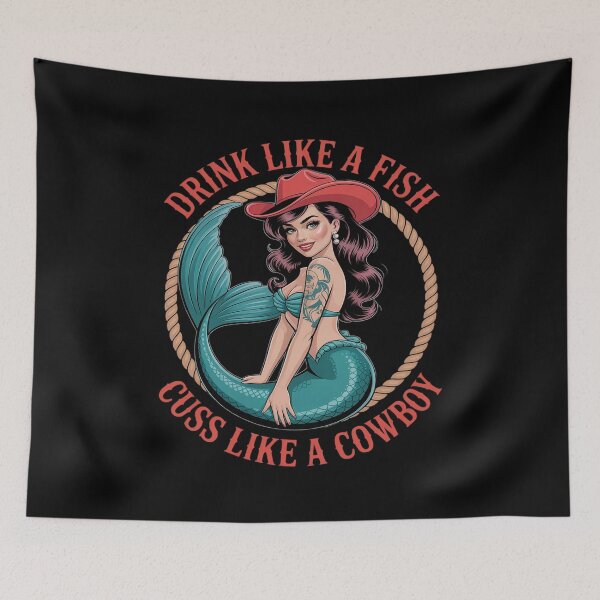 Item preview, Drink Like A Fish Cuss Like A Cowboy - Cowgirl Mermaid designed and sold by ProudForFunny.