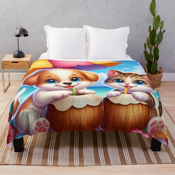 Item preview, Cute Dog Cat Coconut Beach Cartoon designed and sold by CuteThingsWorld.