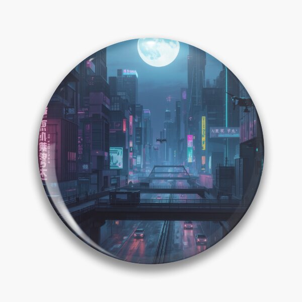 Item preview, Cyberpunk Night City – Neon Lights & Full Moon Futuristic Skyline designed and sold by Visualynx.