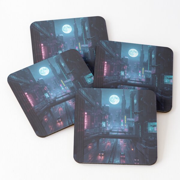 Item preview, Cyberpunk Night City – Neon Lights & Full Moon Futuristic Skyline designed and sold by Visualynx.