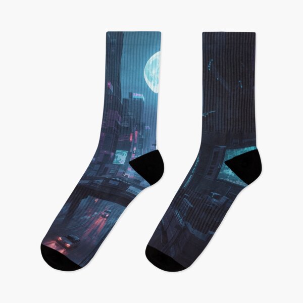 Item preview, Cyberpunk Night City – Neon Lights & Full Moon Futuristic Skyline designed and sold by Visualynx.