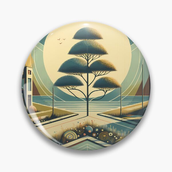 Artikelvorschau, Retro-geometrische Stadtlandschaft mit mondbeschienenem Baum entworfen und verkauft von InkSmithery.