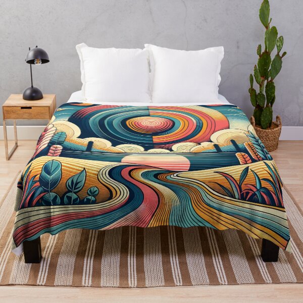 Item preview, Retro Geometric Sunset Landscape with Spiral Sun designed and sold by InkSmithery.