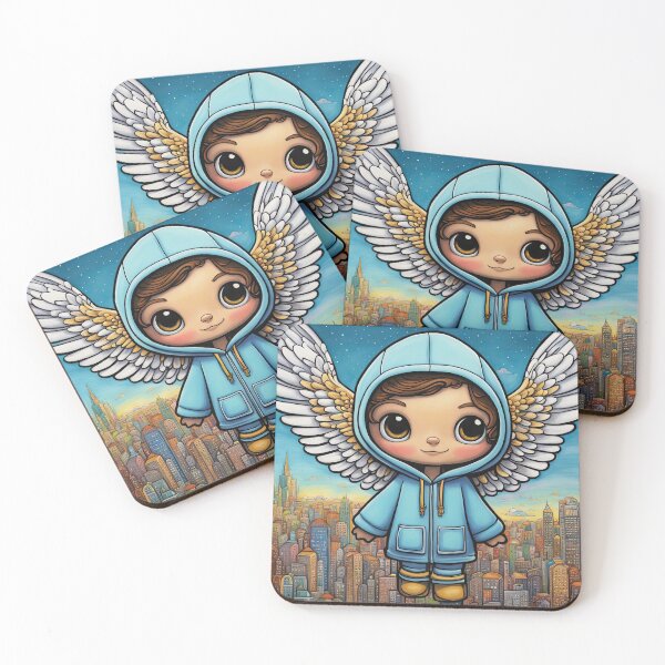 Item preview, Angel with wings wearing a hoodie flying above a city designed and sold by Colin Bentham.