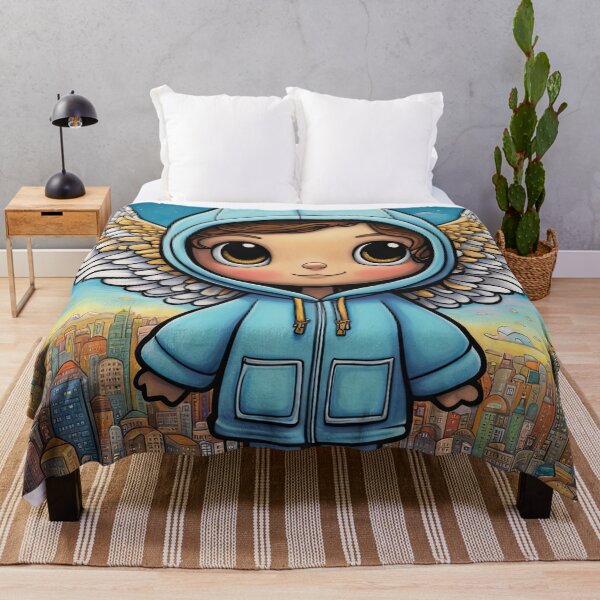 Item preview, Angel with wings wearing a hoodie flying above a city designed and sold by Colin Bentham.