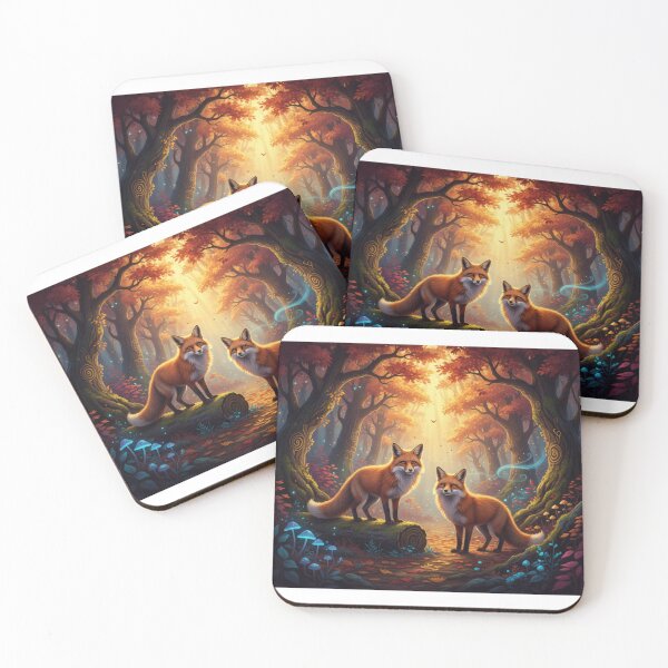 Item preview, Red Fox Duo in Golden Autumn Forest – Dark Fantasy Art designed and sold by NeoTeeFusion.
