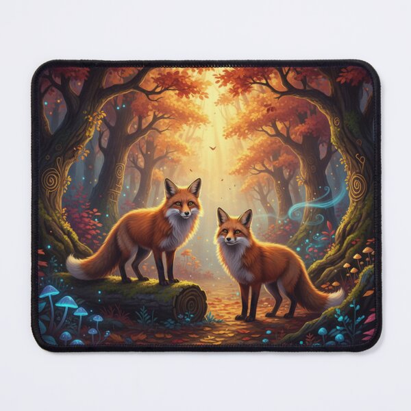 Item preview, Red Fox Duo in Golden Autumn Forest – Dark Fantasy Art designed and sold by NeoTeeFusion.