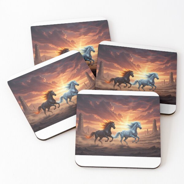 Item preview, Galloping Horses Western Desert Sunset – Dark Fantasy Art designed and sold by NeoTeeFusion.