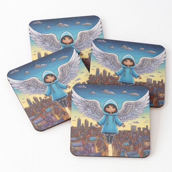 Item preview, Angel with wings wearing a hoodie flying above a city designed and sold by Colin Bentham.