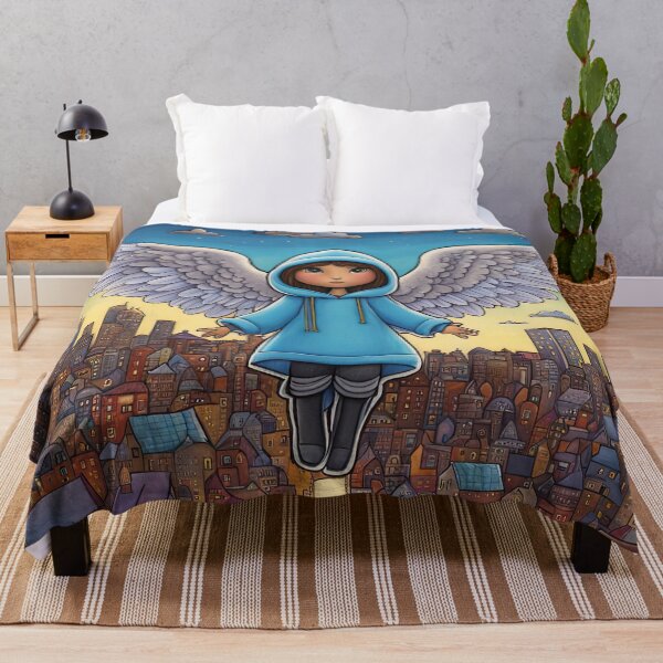 Item preview, Angel with wings wearing a hoodie flying above a city designed and sold by Colin Bentham.