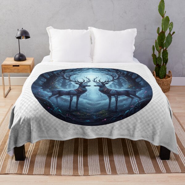Item preview, Twin Stags Symmetrical Deer Forest Sunbeams – Dark Fantasy Art designed and sold by NeoTeeFusion.