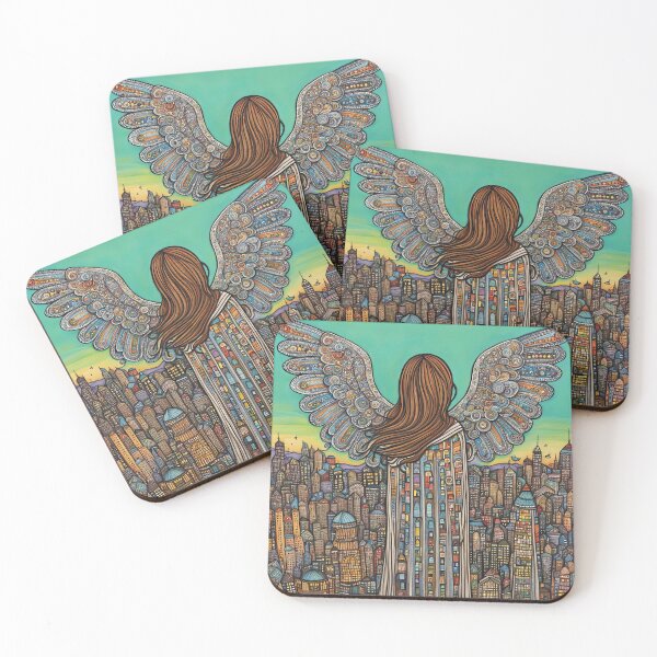 Item preview, Angel with wings wearing a hoodie flying above a city designed and sold by Colin Bentham.