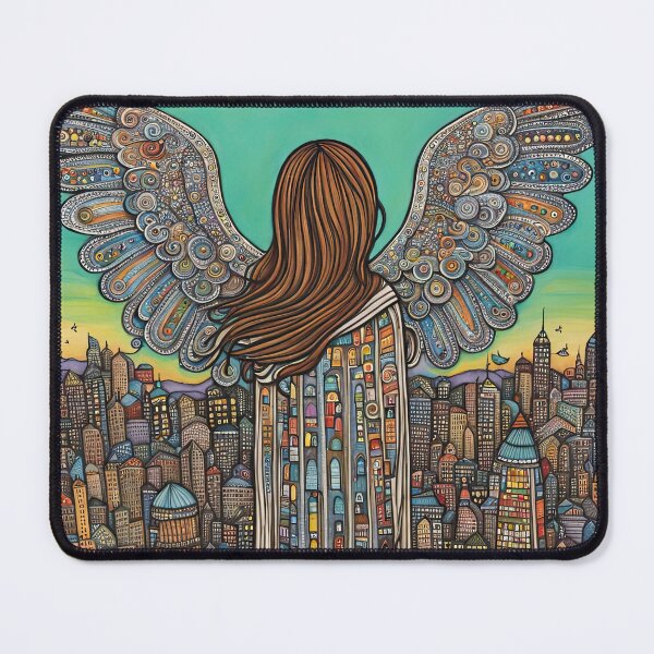 Item preview, Angel with wings wearing a hoodie flying above a city designed and sold by Colin Bentham.
