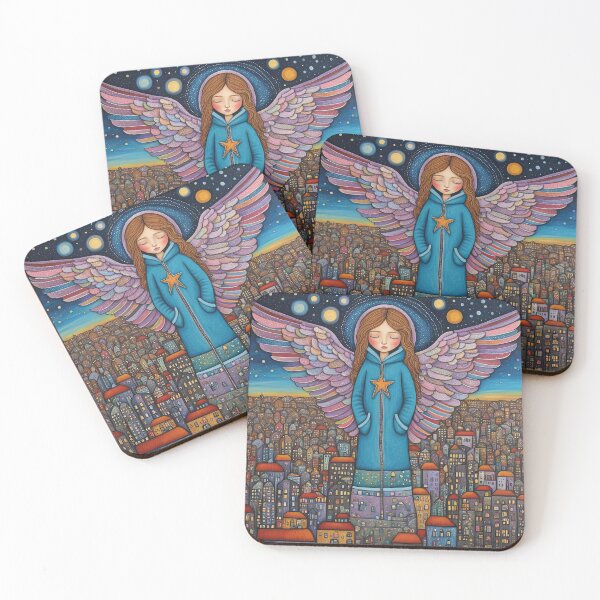 Item preview, Angel with wings wearing a hoodie flying above a city designed and sold by Colin Bentham.