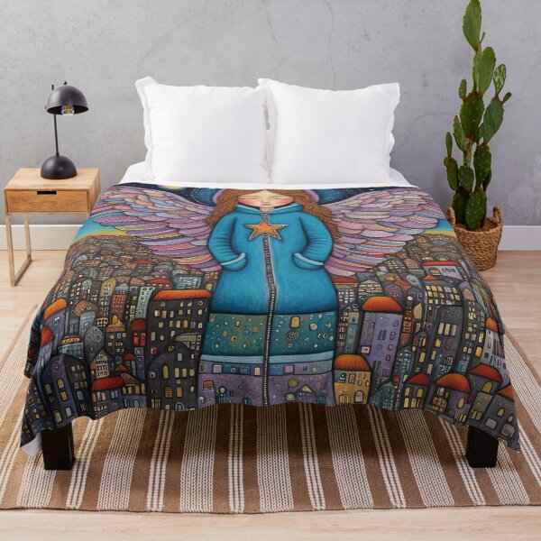 Item preview, Angel with wings wearing a hoodie flying above a city designed and sold by Colin Bentham.