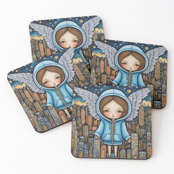 Item preview, Angel with wings wearing a hoodie flying above a city designed and sold by Colin Bentham.
