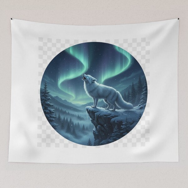Item preview, Howling Arctic Fox Under Aurora – Dark Fantasy Wildlife designed and sold by NeoTeeFusion.