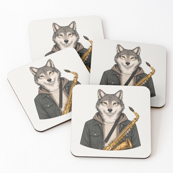 Item preview, Wolf with Saxophone Illustration designed and sold by Ombrya.