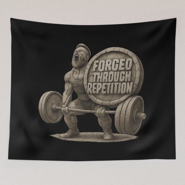 Item preview, Forged Through Repetition - Hardcore Powerlifting Art designed and sold by MKreative Studio.