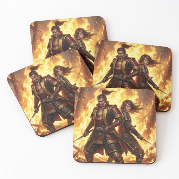 Item preview, Oda Nobunaga & Mori Ranmaru – Flames of Honnō-ji | Samurai Warrior Art | Japanese Historical Poster | Mori no Akari Series designed and sold by Mori-no-Akari.