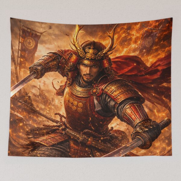 Item preview, Sanada Yukimura – Crimson Battle Charge | Samurai Warrior Art | Dynamic Japanese Poster | Mori no Akari Series designed and sold by Mori-no-Akari.