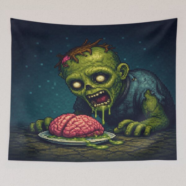 Item preview, Pixel Art Zombie Eating Brain designed and sold by ArtificialAce.
