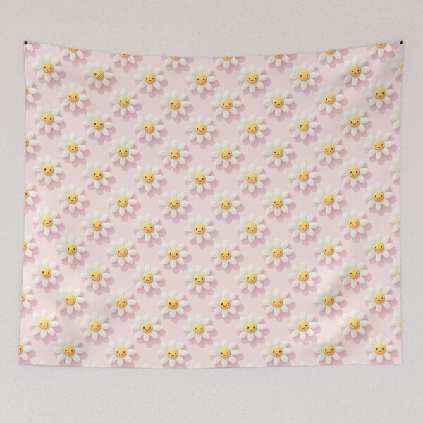 Item preview, Kawaii Smiley Daisy Seamless Pattern – Cute Happy Flowers on Pink designed and sold by CreativeGarage.