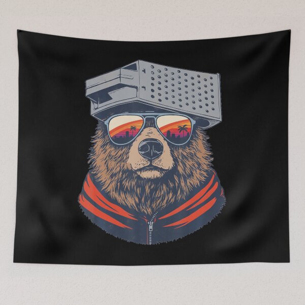 Item preview, Retro Bear With Cheese Grater Hat And Sunglasses Sunset Art designed and sold by stanton88.