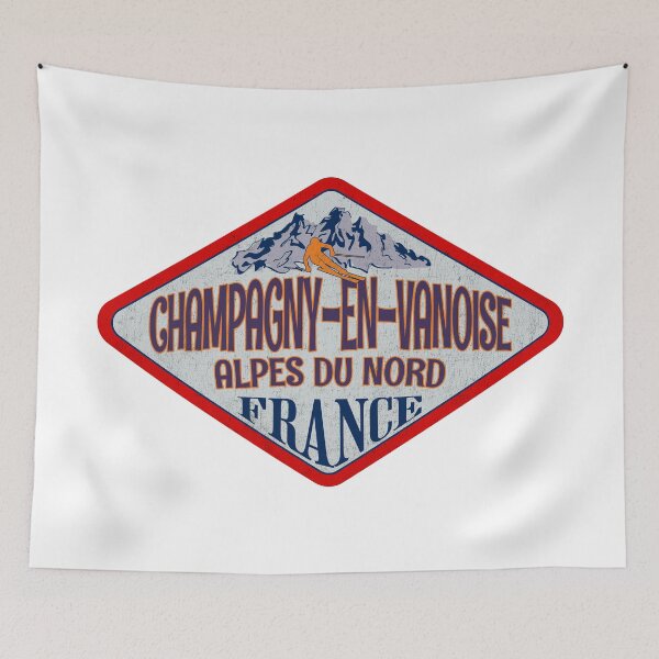 Item preview, Champagny-en-Vanoise, Alpes du Nord, France, Vintage skiing badge design designed and sold by Wanderful-roads.