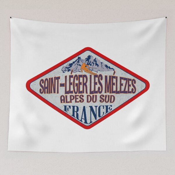 Aperçu de l'œuvre Saint-Léger les Mélèzes, Alpes du Sud, France, création d'un badge de ski vintage créée et vendue par Wanderful-roads.