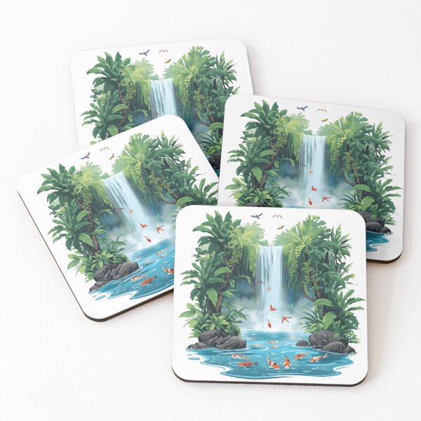 Item preview, Mistfall Haven – Rainforest Waterfall Sanctuary Illustration designed and sold by catcurio.