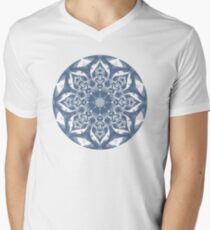 Denim Blue and White Mandala Men's V-Neck T-Shirt