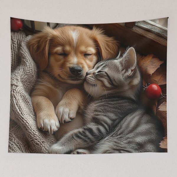 Item preview, Cozy Animal Companionship – Sleeping Puppy and Kitten designed and sold by AmetistLight.