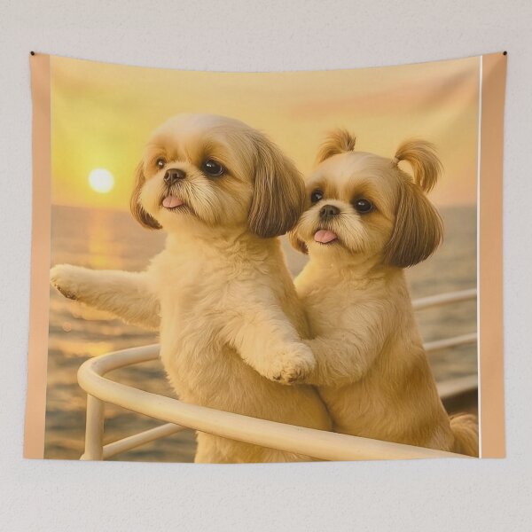 Item preview, Golden Sunset Companionship – Two Dogs by the Sea designed and sold by AmetistLight.