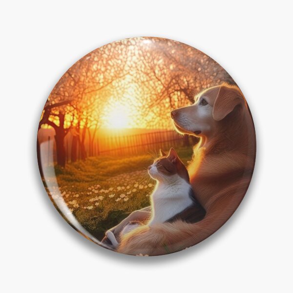 Item preview, Peaceful Animal Companionship at Sunset – Dog and Cat designed and sold by AmetistLight.