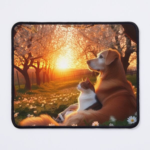 Item preview, Peaceful Animal Companionship at Sunset – Dog and Cat designed and sold by AmetistLight.