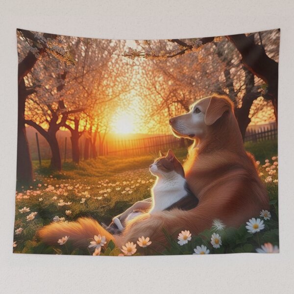 Item preview, Peaceful Animal Companionship at Sunset – Dog and Cat designed and sold by AmetistLight.