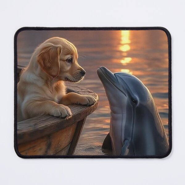 Item preview, Gentle Animal Encounter at Sunset – Puppy and Dolphin designed and sold by AmetistLight.