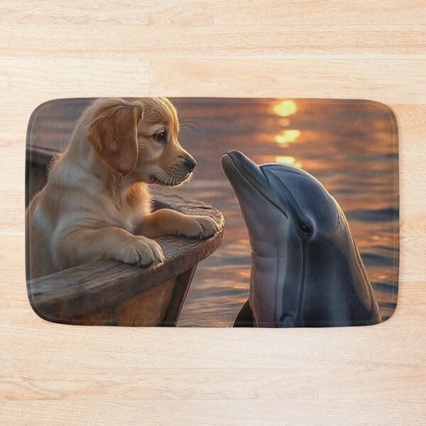 Item preview, Gentle Animal Encounter at Sunset – Puppy and Dolphin designed and sold by AmetistLight.