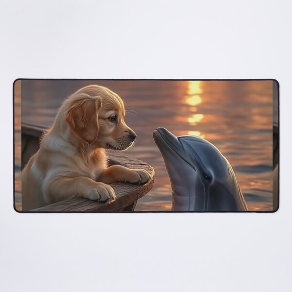 Item preview, Gentle Animal Encounter at Sunset – Puppy and Dolphin designed and sold by AmetistLight.