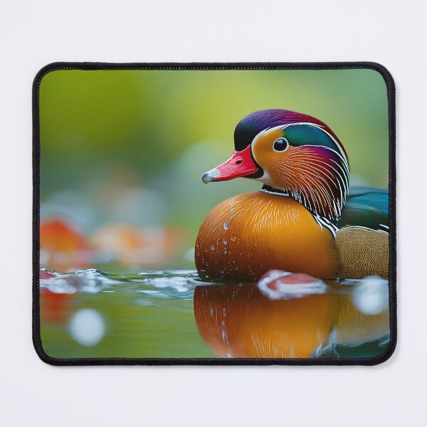 Item preview, Elegant Mandarin duck floats amid autumn's gentle hues. designed and sold by Artessie.