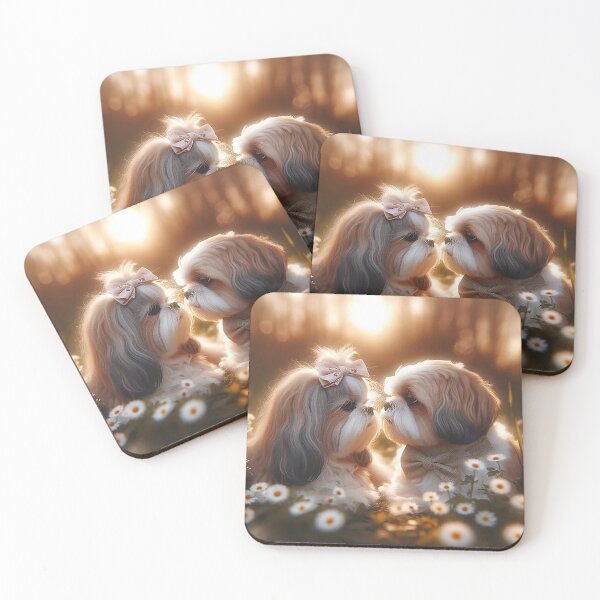 Item preview, Puppy Love in Bloom – Romantic Dog Couple at Sunset designed and sold by AmetistLight.