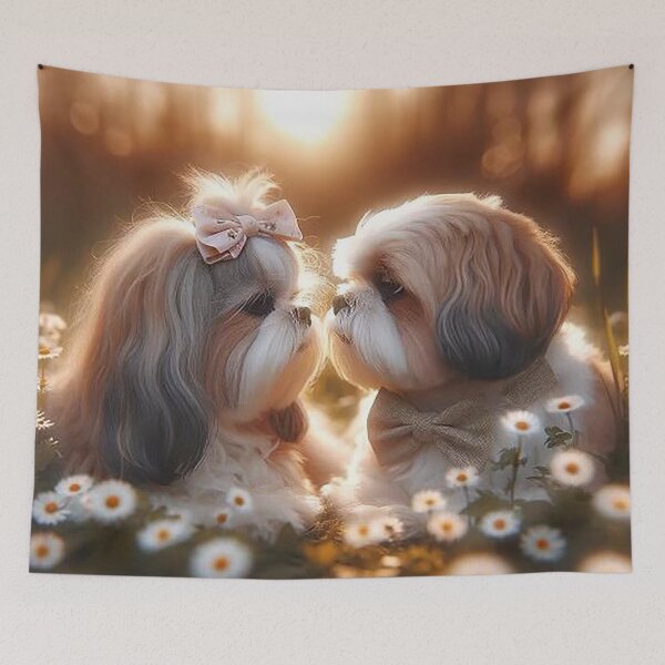 Item preview, Puppy Love in Bloom – Romantic Dog Couple at Sunset designed and sold by AmetistLight.