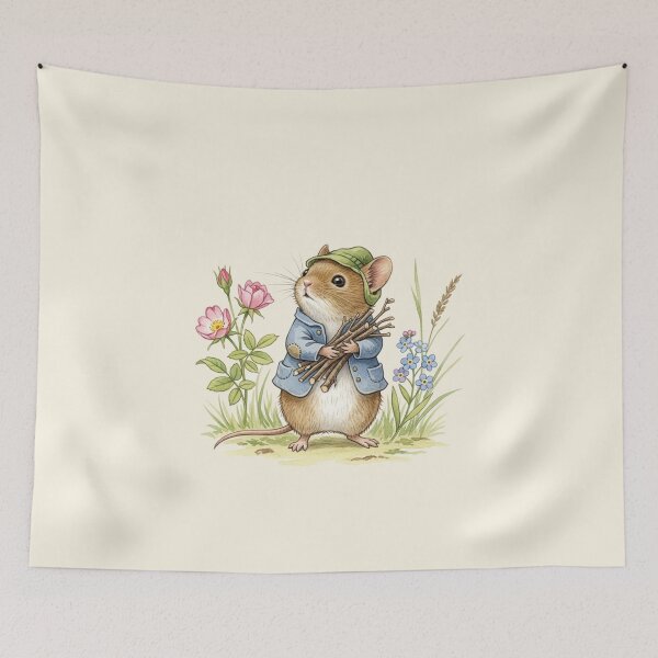 Item preview, Little Mouse Gathering Sticks - Woodland Preparation designed and sold by Pasteltone.